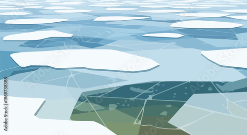 Abstract Digital Illustration of Arctic Ice Floes and Frozen Ocean Surface
