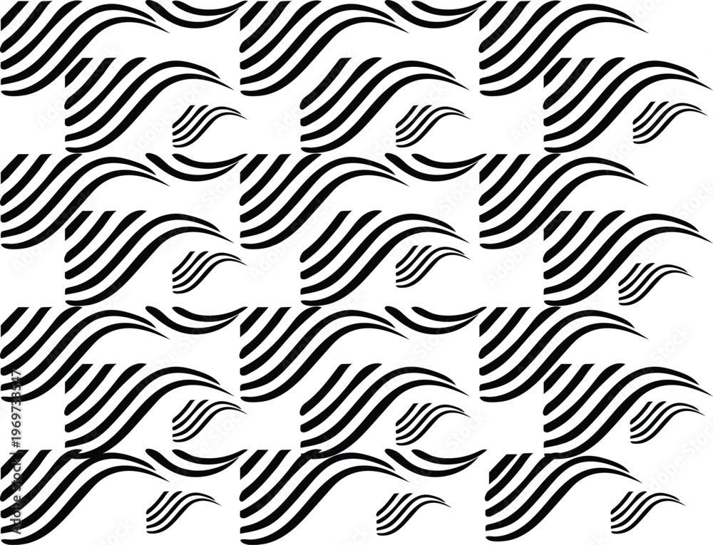 Obraz premium Black and white wave patterns, abstract stripes, seamless backgrounds, vector graphics