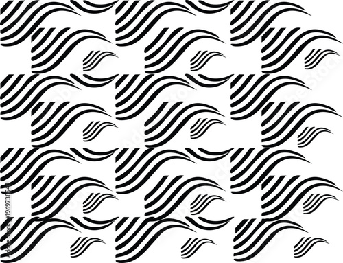Black and white wave patterns, abstract stripes, seamless backgrounds, vector graphics