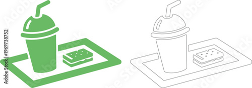 Green food tray with drink cup and sandwich