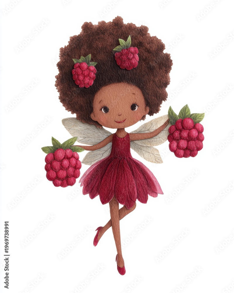 Fototapeta premium Raspberry Fairy Girl Dancing With Fresh Berries