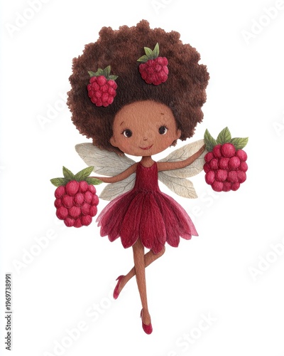 Raspberry Fairy Girl Dancing With Fresh Berries