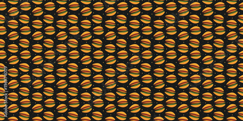 Tasty cheeseburger repeating pattern for restaurant menu design. Burger pattern