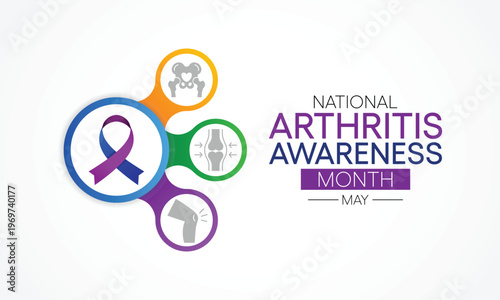 National Arthritis awareness month observed each year in May. it is a common condition that causes pain and inflammation in a joint. Arthritis affects people of all ages, including children. vector.