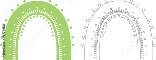 Green mehndi arch with dots and gear pattern circles