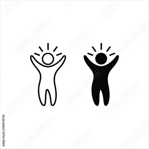 Joyful Human Figures Celebrating Success with Arms Raised Vector Icons Isolated on white background