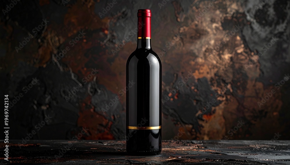Fototapeta premium Elegant Red Wine Bottle Still Life with Dark Artistic Background for Food and Beverage Promotions.