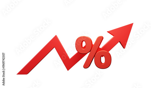 Red percentage arrow up for business finance growth increase isolated png