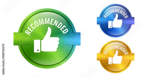 Colorful recommended badges featuring thumbs-up icons for approval or endorsement