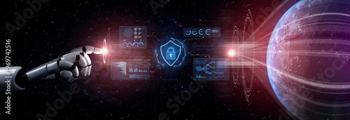 Fotografie An AI assistant manages a cybersecurity dashboard, providing automated network monitoring