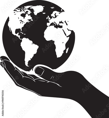 A hand holding the blue globe symbolizes a global business concept and planet care for a green environment and world protection