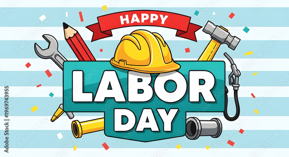 Fototapeta premium Happy labor day celebrating workers with tools and a festive background