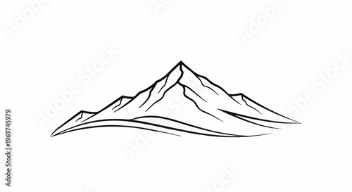Stylized black and white line drawing of a mountain range silhouette