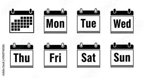 Calendar Days Icons A Collection of Weekly Schedule Representations