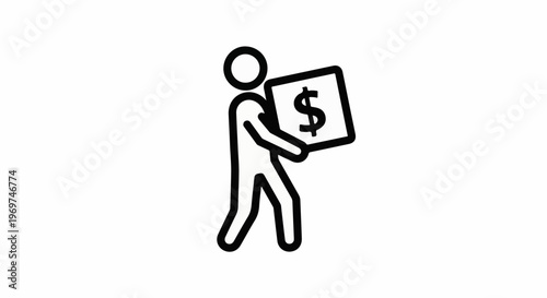 Stylized figure carrying a sign with a dollar symbol