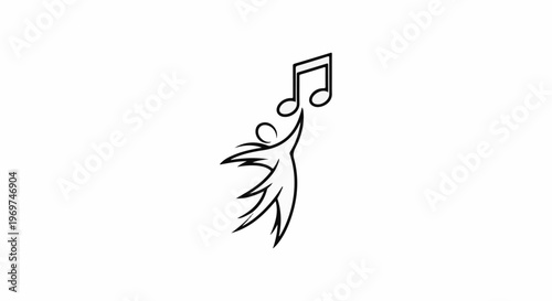 Stylized figure reaching for musical notes