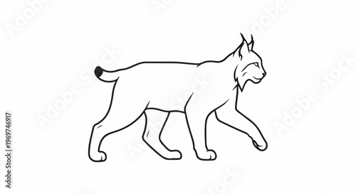 Stylized line drawing of a lynx walking, isolated on white