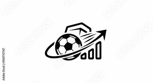 Stylized football with upward trending bars and arrow