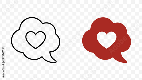 Modern chat bubble heart icons, dual style outline and solid, minimal UI symbols for app, web, branding, and social media isolated on Transparent Background