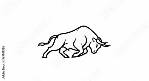 Stylized black line drawing of a charging bull