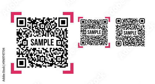 Multiple QR Codes of Varying Sizes with Pink Corner Markers for Scanning and Identification