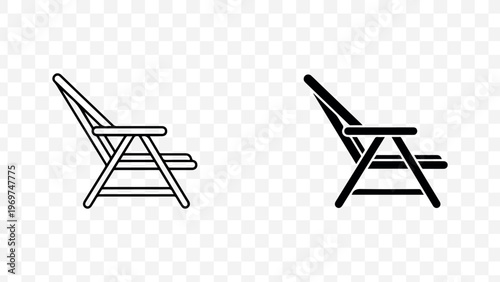 Modern deckchair icons, minimal outline and solid styles, summer vibes, outdoor furniture symbols for web, app, and branding isolated on Transparent Background