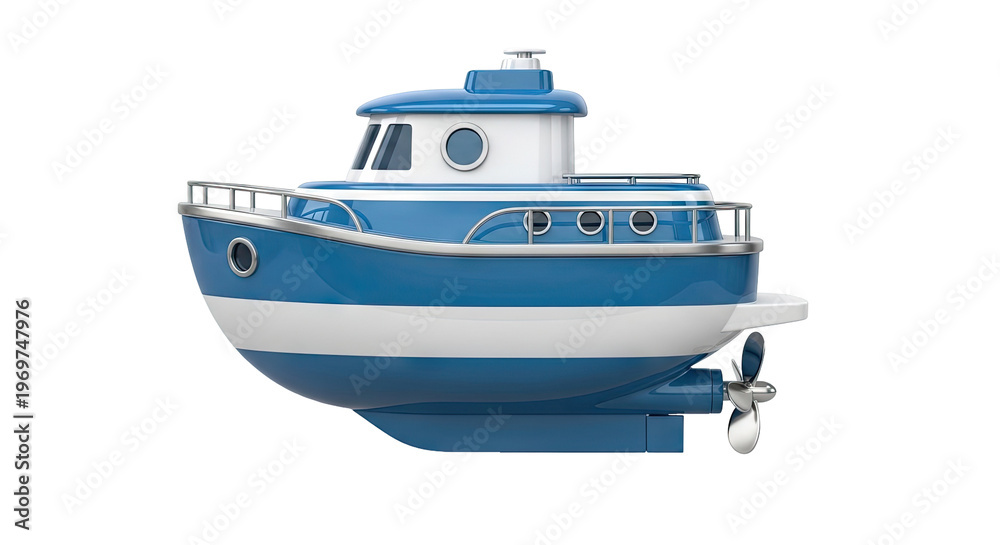 Naklejka premium Blue and White Cartoon Tugboat