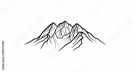 Stylized black outline drawing of three pointed mountain peaks