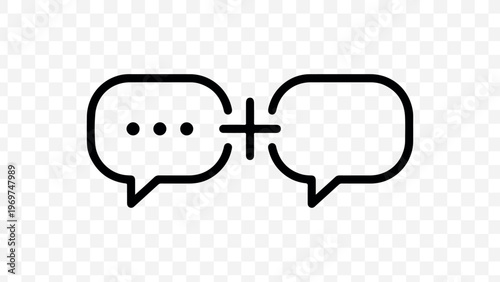 Modern chat bubble plus sign icon, dual style speech bubble add symbol, minimal UI outline and solid vector graphics for app, web, branding isolated on Transparent Background