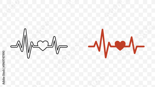 Heartbeat with heart rhythm line icon, dual style, modern UI symbol isolated on Transparent Background