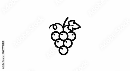 Stylized black outline of a grape cluster with a single leaf and stem