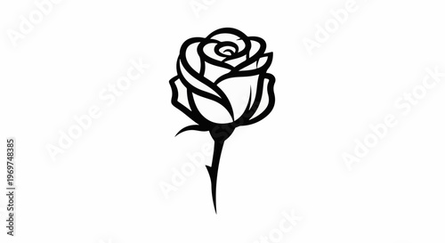 Stylized black outline of a rose bud with sharp thorns