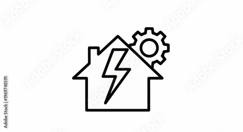 Stylized house outline with lightning bolt and gear