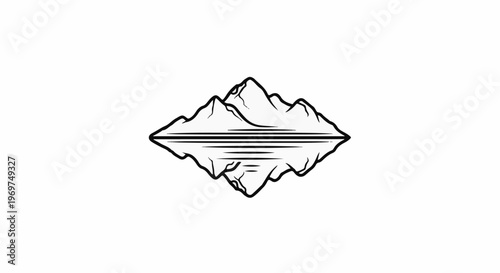 Stylized mountain range reflected in water, graphic art