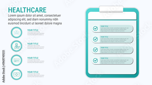 A professional medical infographic template featuring a digital clipboard and list of options