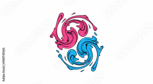 Swirling pink and blue liquid forms in a circular, flowing design