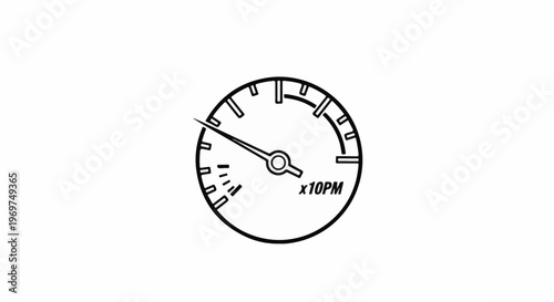 Tachometer dial with needle indicating a speed reading