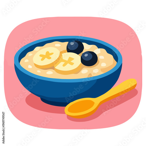 Healthy breakfast oatmeal topped with banana slices and blueberries, perfect for nutritious diet, morning energy, and fitness lifestyle.