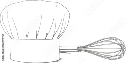 Vector chef hat, whisk illustration, kitchen utensils, cooking icons