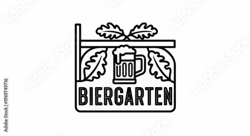 Stylized sign displays a beer mug and oak leaves above text