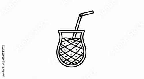 Stylized illustration of a drink in a pineapple-shaped glass with a straw