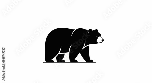 Stylized silhouette of a black bear walking from left to right