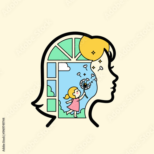 Flat Vector Inner Child Silhouette Illustration