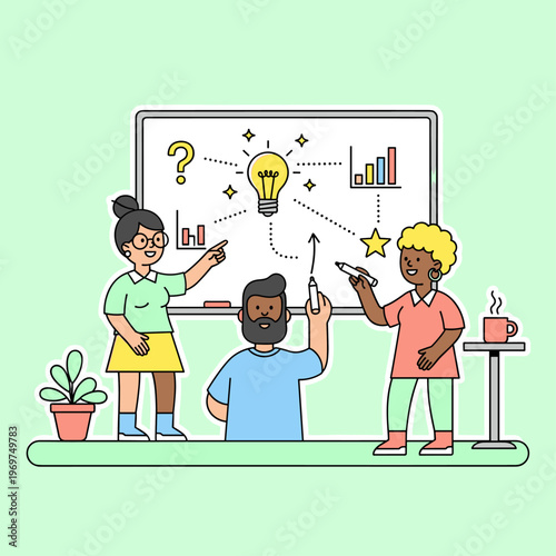 Flat Vector Team Brainstorming Session Illustration