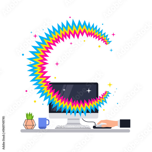 Modern Flat Vector of Migraine Aura Workspace Disruption