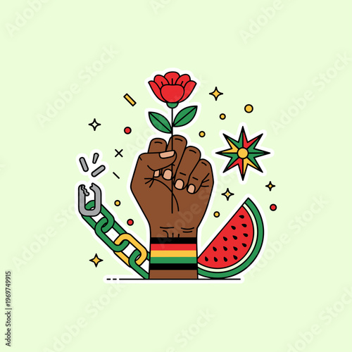 Flat Vector Juneteenth Celebration Icons