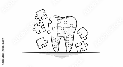 Tooth puzzle pieces scattered, symbolizing dental health