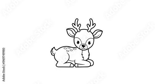 Cute cartoon baby deer, outline illustration, white background