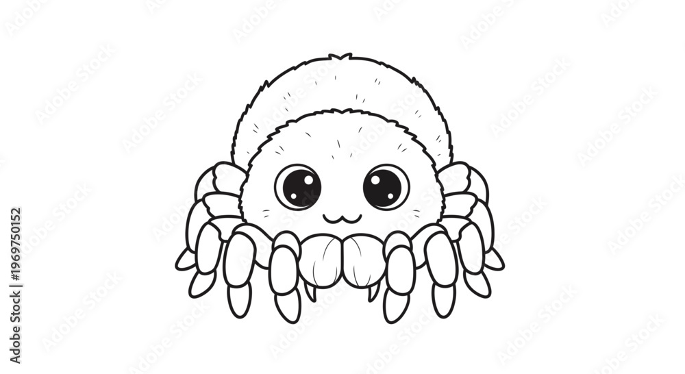 Obraz premium Cute cartoon spider, line art, black and white, simple illustration, friendly character