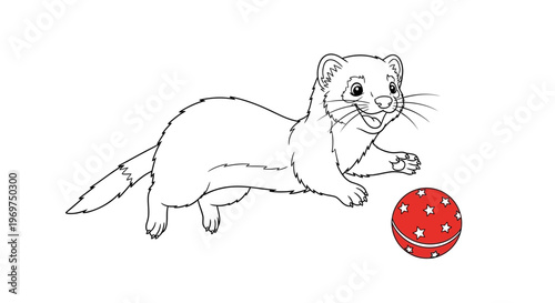 Ferret Playing with Red Ball